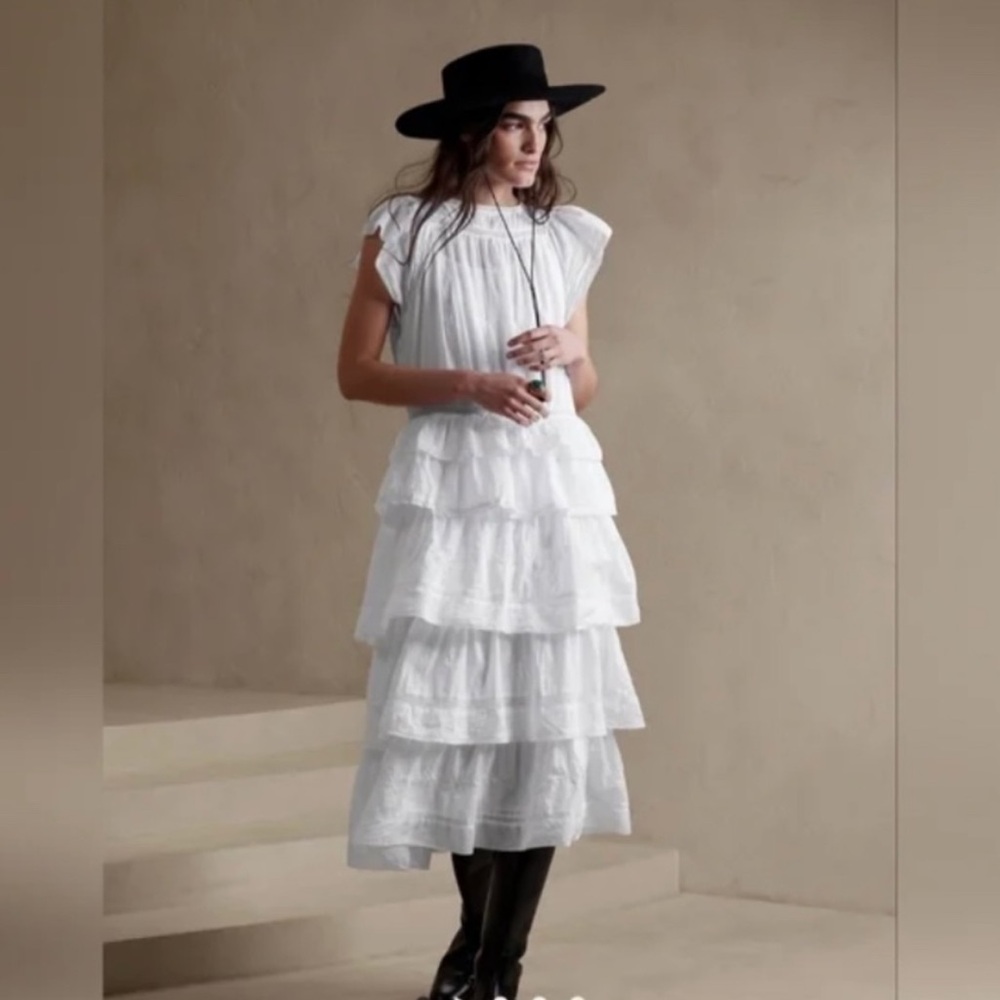 Banana Republic White Tiered Maxi Dress